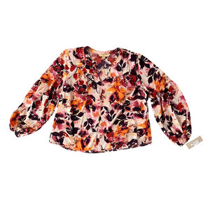 Women's Hope & Harlow Petite PXL Orange Red Floral Blouse